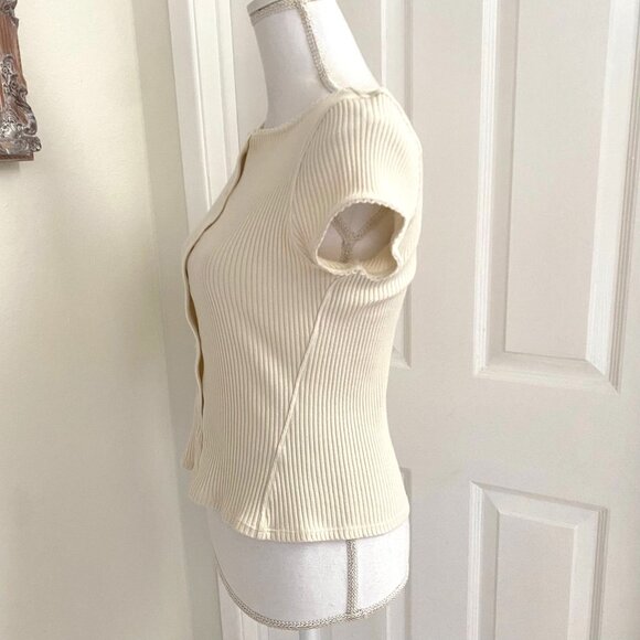 Free People Intimately Ribbed Button Front Top Size Medium Cream Beige Feminine - Picture 2 of 9